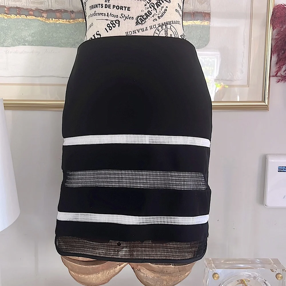 Black and white skirt Mesh Stripe Black Pencil - Picture 4 of 13